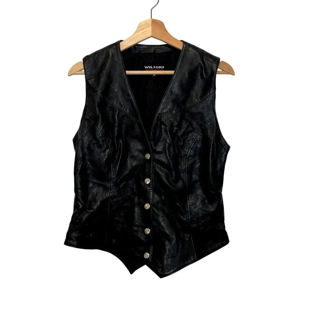 Vintage Wilsons Leather Black Vest  Size Medium M